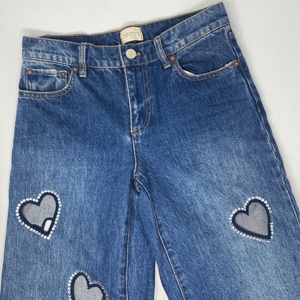 Alice + Olivia Karrie Embellished Heart Jeans 26 $550 - Picture 6 of 12